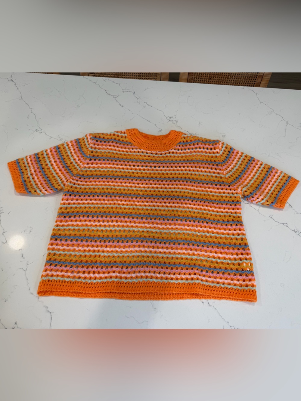Women’s Orange Striped Crochet Sweater - Brand Unspecified